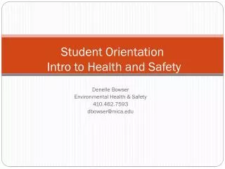 Student Orientation Intro to Health and Safety