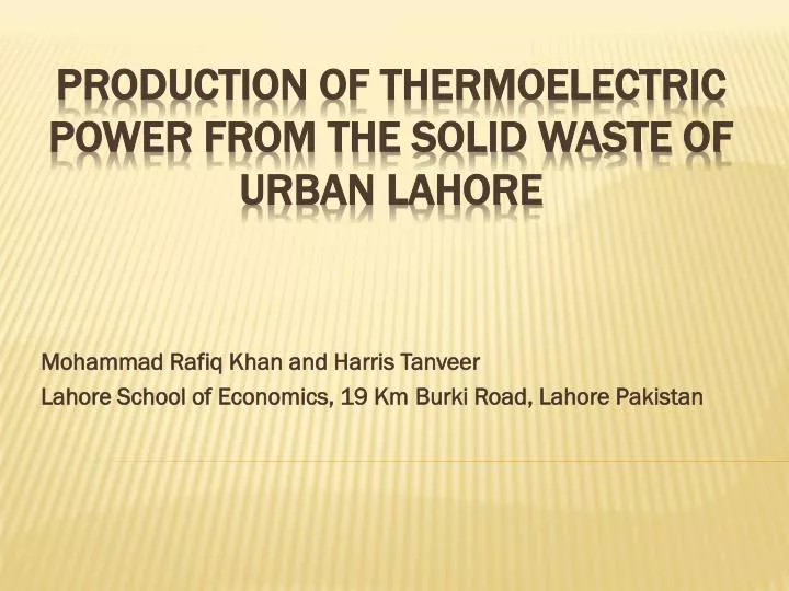 mohammad rafiq khan and harris tanveer lahore school of economics 19 km burki road lahore pakistan