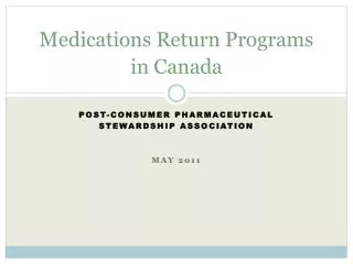 Medications Return Programs in Canada