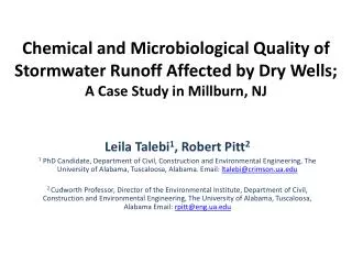 Chemical and Microbiological Quality of Stormwater Runoff Affected by Dry Wells; A Case Study in Millburn, NJ