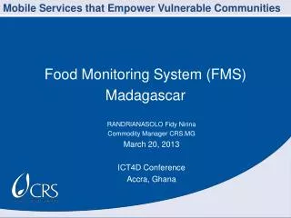 Food Monitoring System (FMS) Madagascar