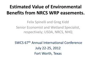 Estimated Value of Environmental Benefits from NRCS WRP easements.