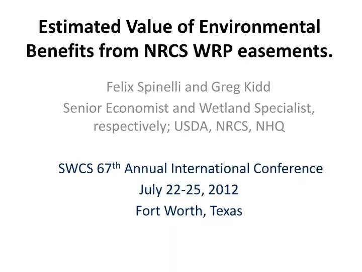 estimated value of environmental benefits from nrcs wrp easements
