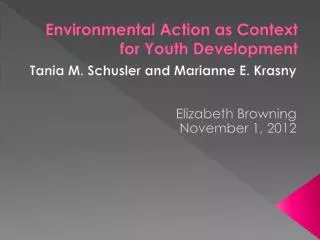 Environmental Action as Context for Youth Development