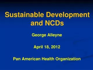 Sustainable Development and NCDs