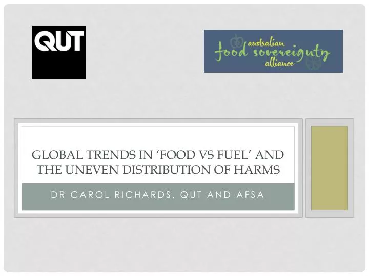 global trends in food vs fuel and the uneven distribution of harms