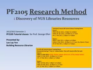 PF2105 Research Method : Discovery of NUS Libraries Resources