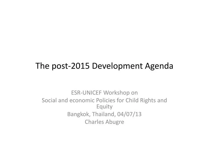 the post 2015 development agenda