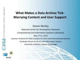 What Makes a Data Archive Tick: Marrying Content and User Support