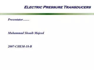 Electric Pressure Transducers