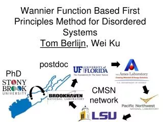 Wannier Function Based First Principles Method for Disordered Systems Tom Berlijn , Wei Ku