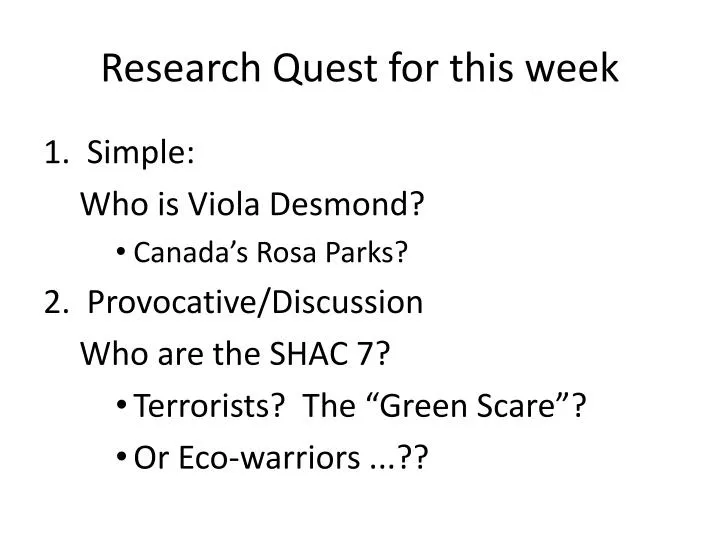research quest for this week