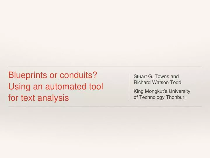 blueprints or conduits using an automated tool for text analysis