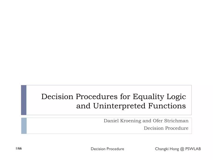 decision procedures for equality logic and uninterpreted functions