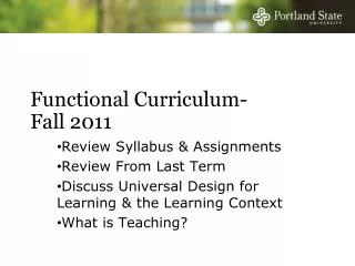 Functional Curriculum- Fall 2011