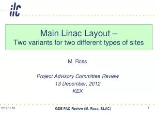Main Linac Layout – Two variants for two different types of sites