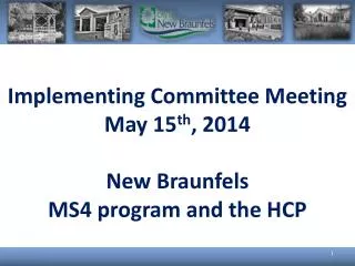 Implementing Committee Meeting May 15 th , 2014 New Braunfels MS4 program and the HCP