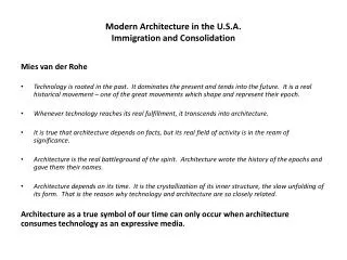 Modern Architecture in the U.S.A. Immigration and Consolidation