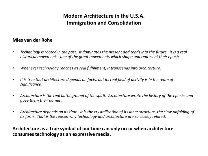 modern architecture in the u s a immigration and consolidation