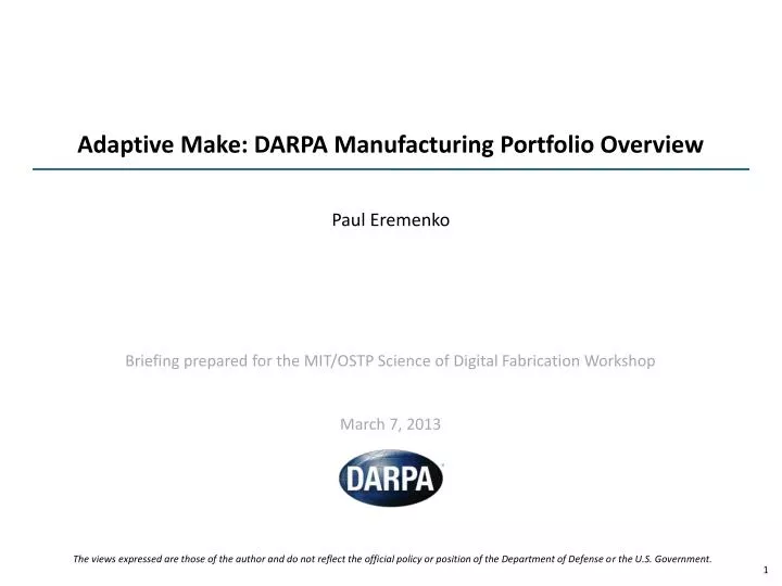 adaptive make darpa manufacturing portfolio overview