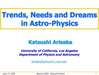 Trends, Needs and Dreams in Astro-Physics