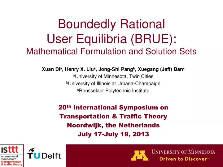 boundedly rational user equilibria brue mathematical formulation and solution sets
