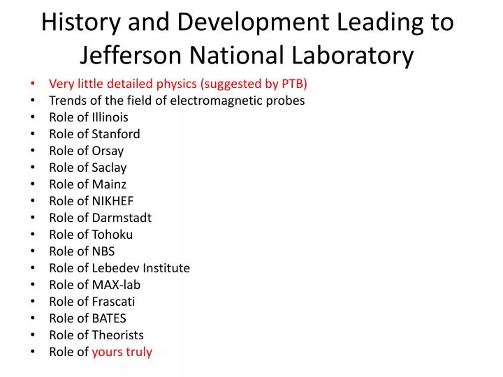history and development leading to jefferson n ational laboratory