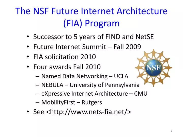 the nsf future internet architecture fia program