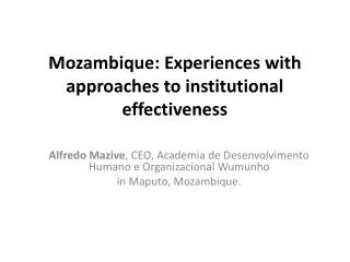 Mozambique: Experiences with approaches to institutional effectiveness