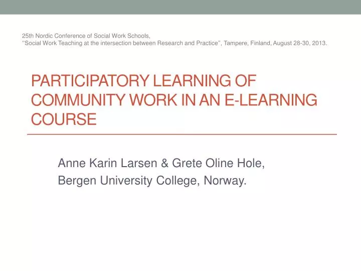 participatory learning of community work in an e learning course