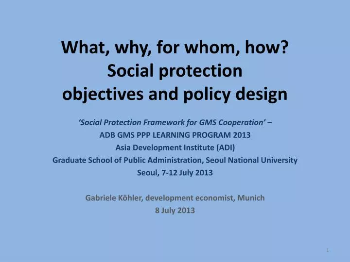 what why for whom how social protection objectives and policy design