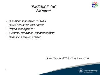 UKNF/MICE OsC PM report