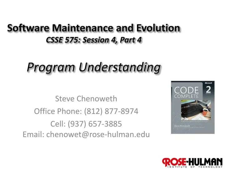 software maintenance and evolution csse 575 session 4 part 4 program understanding