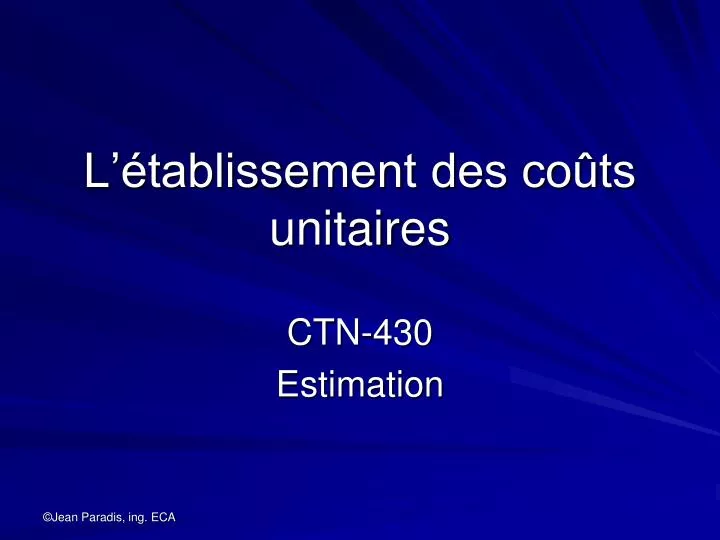 l tablissement des co ts unitaires