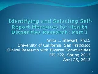 Identifying and Selecting Self-Report Measures for Health Disparities Research: Part I