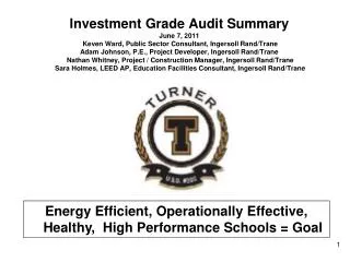 Energy Efficient, Operationally Effective, Healthy, High Performance Schools = Goal