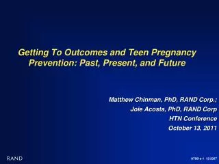 Getting To Outcomes and Teen Pregnancy Prevention: Past, Present, and Future