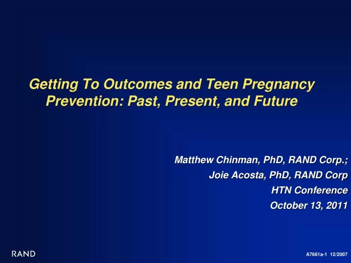 getting to outcomes and teen pregnancy prevention past present and future