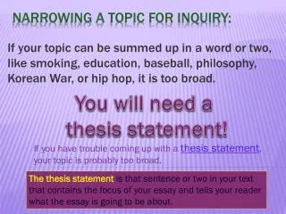 Narrowing a topic for Inquiry: