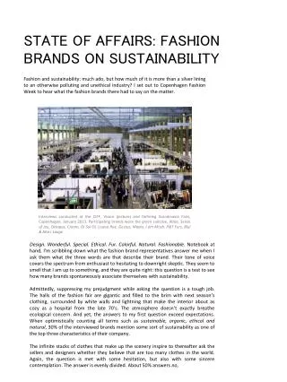 STATE OF AFFAIRS: FASHION BRANDS ON SUSTAINABILITY