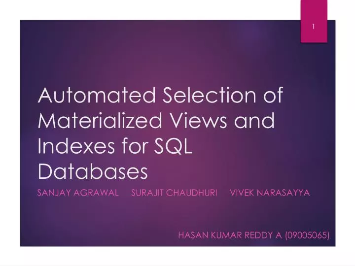 automated selection of materialized views and indexes for sql databases