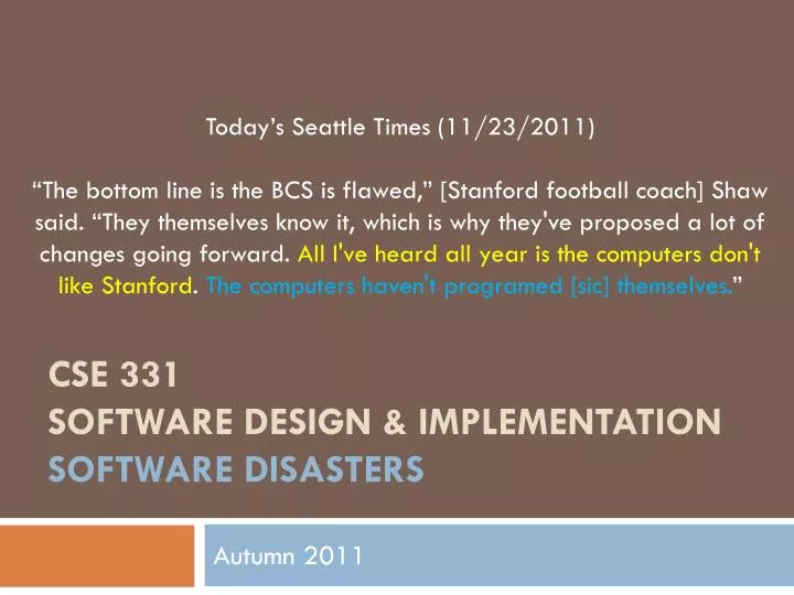 cse 331 software design implementation software disasters