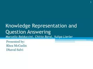 Knowledge Representation and Question Answering Marcello Balduccini , Chitta Baral , Yuliya Lierler