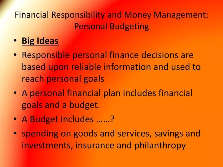 financial responsibility and money management personal budgeting