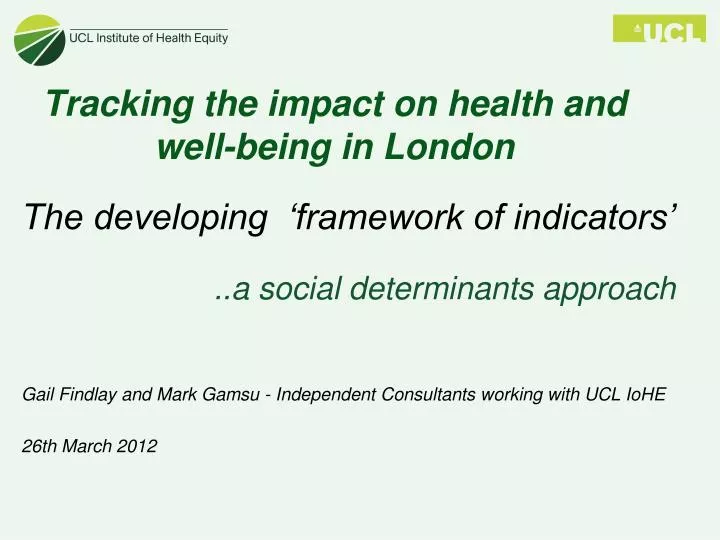 tracking the impact on health and well being in london