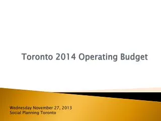 Toronto 2014 Operating Budget