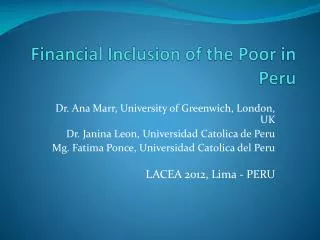 Financial Inclusion of the Poor in Peru