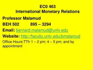 EC0 463 International Monetary Relations