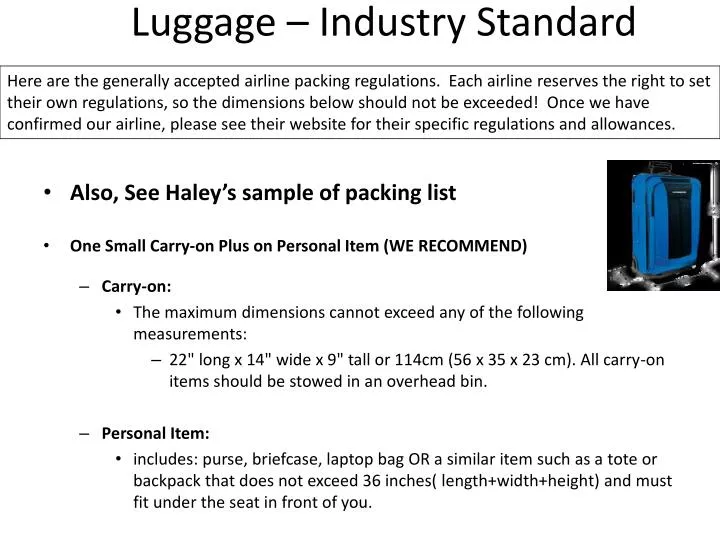 luggage industry standard