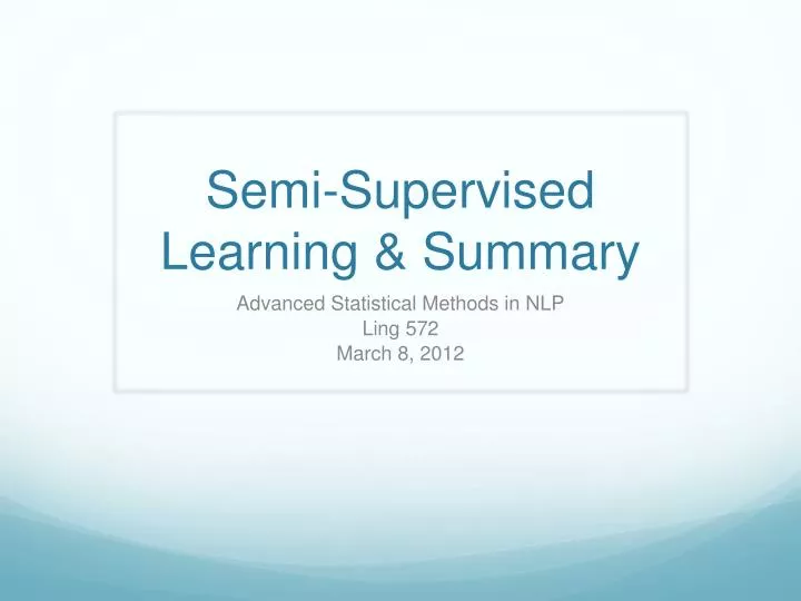 semi supervised learning summary